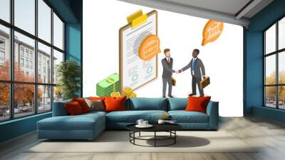 3D Isometric Flat  Conceptual Illustration of Public And Private Sectors Partnership , Mixed Economy Features Wall mural