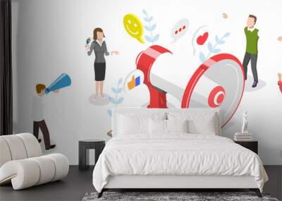 3D Isometric Flat  Conceptual Illustration of Public Relations Wall mural