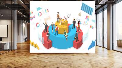 3D Isometric Flat  Conceptual Illustration of Statistics and Financial Data Analysis. Wall mural