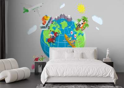 3D Isometric Flat  Illustration of Global Tourism, Travel the World Wall mural