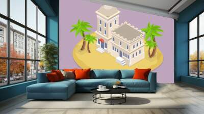 3D Isometric Flat Vector Conceptual Illustration of Ancient Arab City, Traditional Islamic Building Wall mural