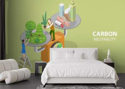 3D Isometric Flat Vector Conceptual Illustration of Carbon Neutrality, Net Zero or CO2 Neutral Wall mural