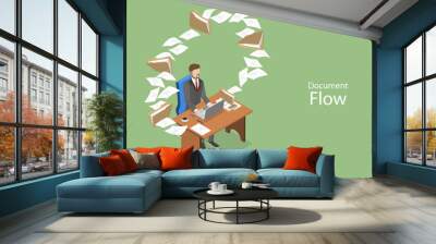 3D Isometric Flat Vector Conceptual Illustration of Document Flow, Boring PaperWork Wall mural