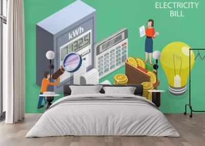 3D Isometric Flat Vector Conceptual Illustration of Electricity Bill, Utility Invoice Payment Wall mural