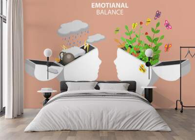 3D Isometric Flat Vector Conceptual Illustration of Emotianal Balance, Mental Health Care Wall mural