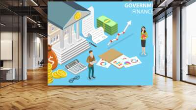 3D Isometric Flat Vector Conceptual Illustration of Government Finance, Public Money Management Wall mural