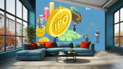 3D Isometric Flat Vector Conceptual Illustration of IPO - Initial Public Offering, Startup Investment Wall mural