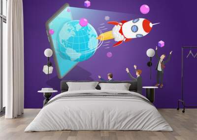 3D Isometric Flat Vector Conceptual Illustration of Metaverse, Future Innovations Wall mural