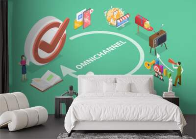 3D Isometric Flat Vector Conceptual Illustration of Omnichannel, Cross Channel Marketing Strategy Wall mural