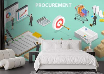 3D Isometric Flat Vector Conceptual Illustration of Procurement, Process of Finding and Agreeing to Terms, and Acquiring Goods, Services, or Works. Wall mural