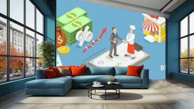 3D Isometric Flat Vector Conceptual Illustration of Small Business Loan, Business Financing. Wall mural