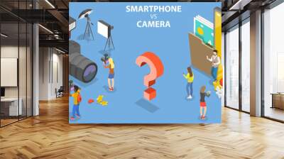 3D Isometric Flat Vector Conceptual Illustration of Smartphone VS Digital Camera. Wall mural