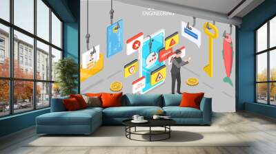 3D Isometric Flat Vector Conceptual Illustration of Social Engineering, Cyber Crime Wall mural