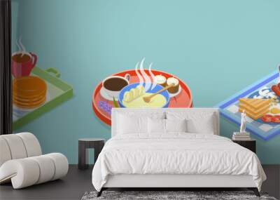 3D Isometric Flat Vector Illustration of Delightful Breakfast, Cozy Morning Ritual Wall mural