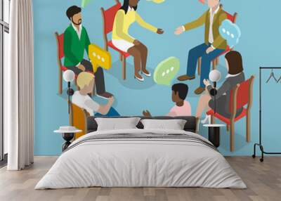 3D Isometric Flat Vector Illustration of Discussion Circle, Psychology Therapy Wall mural