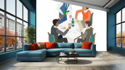 3D Isometric Flat Vector Illustration of Friends Dinner, People are Eating and Talking. Item 2 Wall mural