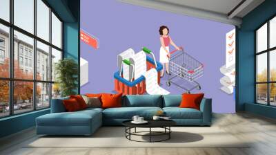 3D Isometric Flat Vector Illustration of Online Shopping, Wish List Wall mural