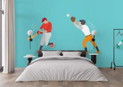 3D Isometric Flat Vector Set of Baseball Players, Various Actions of Player Character Wall mural