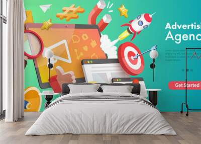 3D Vector Conceptual Illustration of Digital Marketing Agency, Advertising Campaign. Wall mural