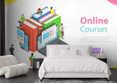 Flat isometric vector concept of online courses, education, e-learning, webinar, training Wall mural