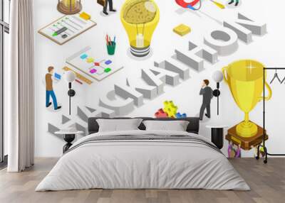 Isometric flat  concept of hackathon, hack marathon coding event. Wall mural