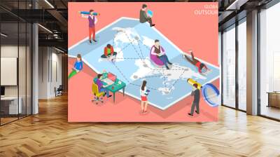 Isometric flat vector concept of global outsourcing, company remote management, distributed team, freelance job. Wall mural