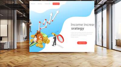 Isometric flat vector landing page template of income increase strategy, financial growth, increasing efficiency. Wall mural