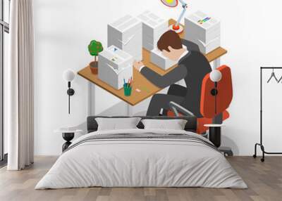 Paperwork isometric flat  concept. Wall mural