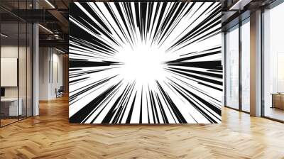 Dynamic black and white comic pop art background with converging lines creating a sense of movement and depth Wall mural