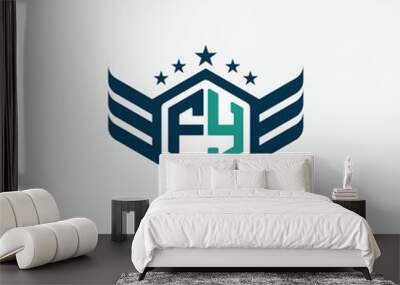 Alphabet letter FY, YF, F, Y logo hexagon shape concept with wings ornament silhouette. 2 Wall mural