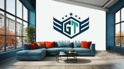 Alphabet letter GT, TG, G, T logo hexagon shape concept with wings ornament silhouette. 2 Wall mural