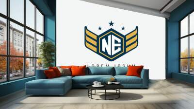 Alphabet letter NE, EN, N, E logo hexagon shape concept with wings ornament silhouette 2 Wall mural