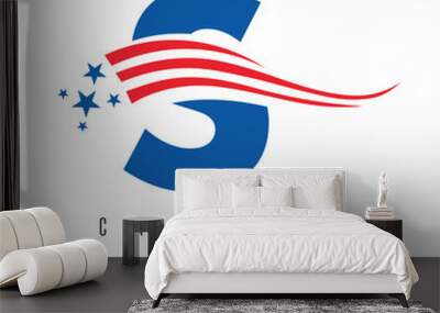 Letter S American Logo for Business, Corporate and Company Sign. USA American Logo on Letter S Vector Template Wall mural