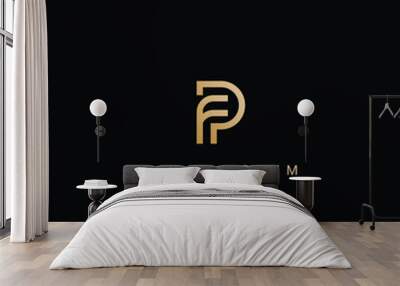 Minimal creative initial based FP logo and PF logo. Letter FP PF creative elegant monogram white color on black background Wall mural