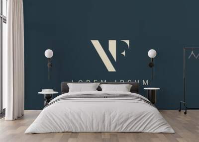 Minimal creative initial based VF logo and FV logo. Letter VF FV creative elegant monogram white color on black background Wall mural