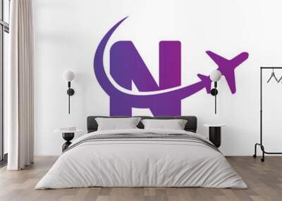 N letter with Creative Air Travel Logo Design Air Travel Logo Design Template. tour and travel logo design Wall mural