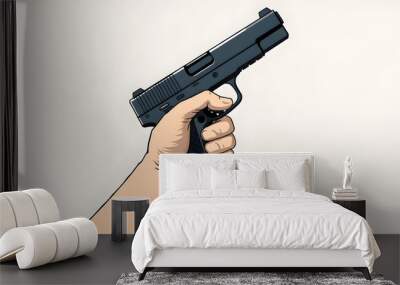 An illustration of a hand with gun. Generative AI Wall mural