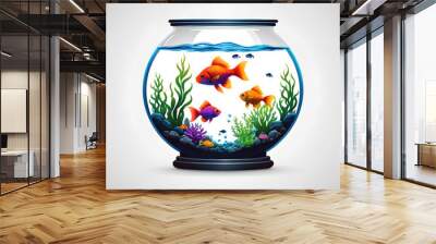 Aquarium and fishes logo symbol on white background Wall mural