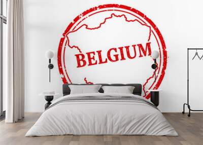 Belgium map stamp red rubber stamp on white background. Generative AI Wall mural