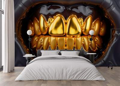 Dental gold fillings used to fill cavities on tooth. Generative AI Wall mural