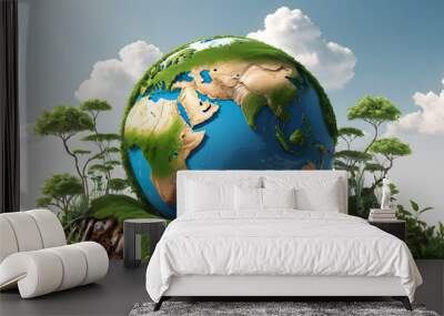 Earth day concept on white background, World environment day. Generative AI Wall mural