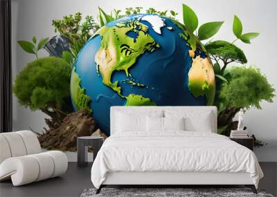 Earth day concept on white background, World environment day. Generative AI Wall mural