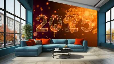 Global network, New Year 2025 ideas, New Year's card ideas for business people, 2025 trends and business growth plans. Using networks and AI or artificial intelligence. Generative AI Wall mural