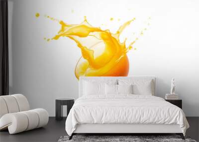 Orange juice splash, isolated on white background. Liquid splash wave, flowing stream of healthy orange smoothie.. Generative AI Wall mural