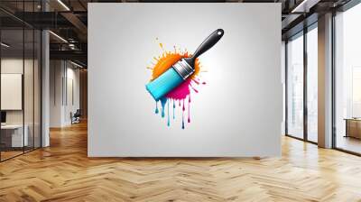 Paint brush logo icon on white background, Generative AI Wall mural