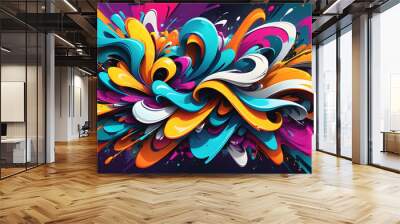 Vibrant abstract graffiti art style background with dynamic shapes and bold colors, Generative AI Wall mural