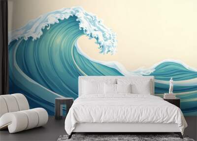 Wave curling over illustration. Generative AI Wall mural