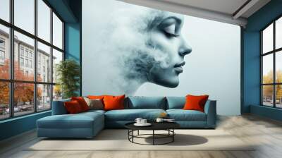 Woman s Face Emerging From Smoke   Dreamy  Mystical Portrait Wall mural