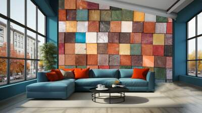 colorful wood block tiles patterns abstract background Wall mural