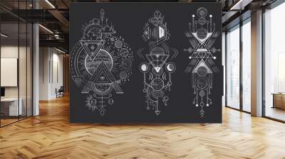 Abstract magical tattoo. Sacred geometric moon, mystic revelation arrows lines and mysticism harmony hand drawn vector illustration Wall mural